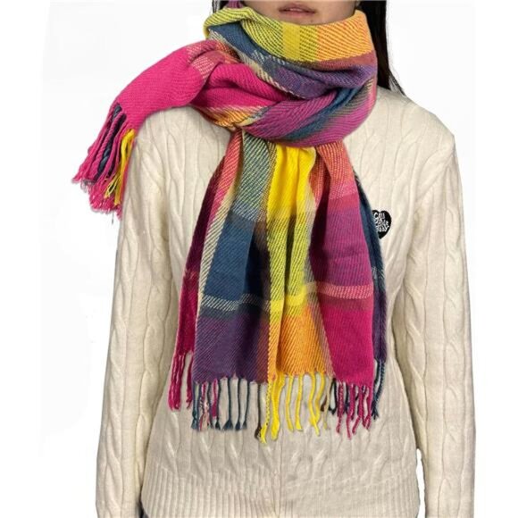 Womens Winter Scarf Plaid Cashmere Feel Long Blanket Shawl Wrap Oversized Warm - Picture 6 of 7